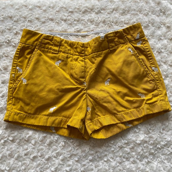 J. Crew Mustard Yellow Embroidered Elephant Classic Chino Shorts - Picture 1 of 8